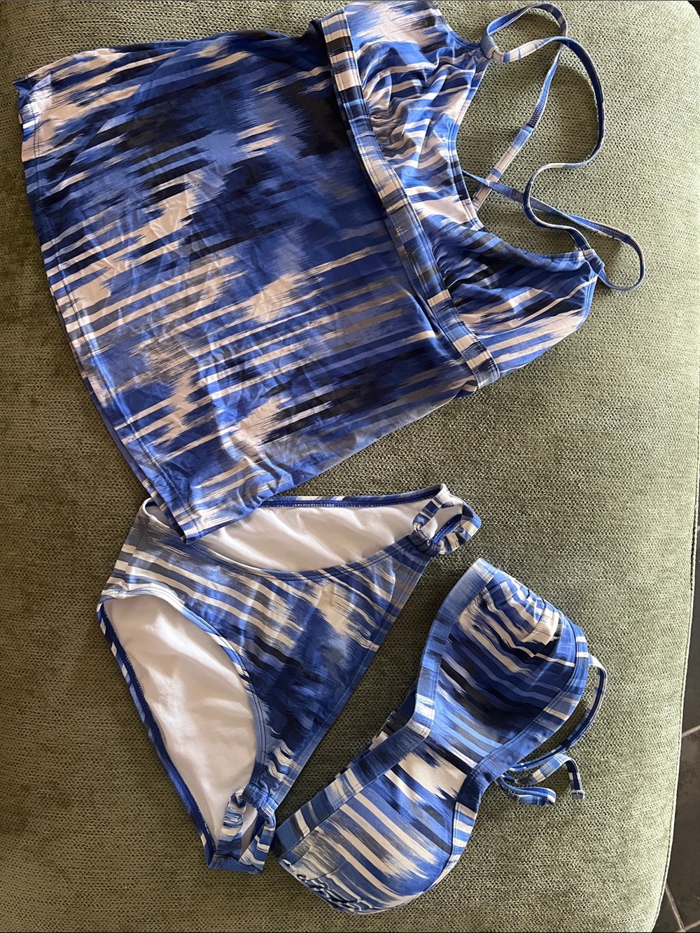 Athleta Blue Stripe Tankini/bikini Set - woman’s Three-Piece Swimwear